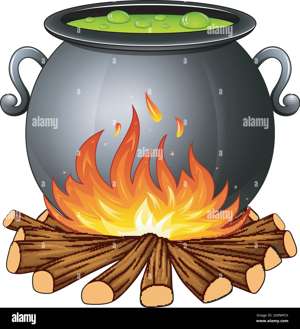 Marmite avec potion verte bouillante sur feu de bois Image Vectorielle  Stock - Alamy