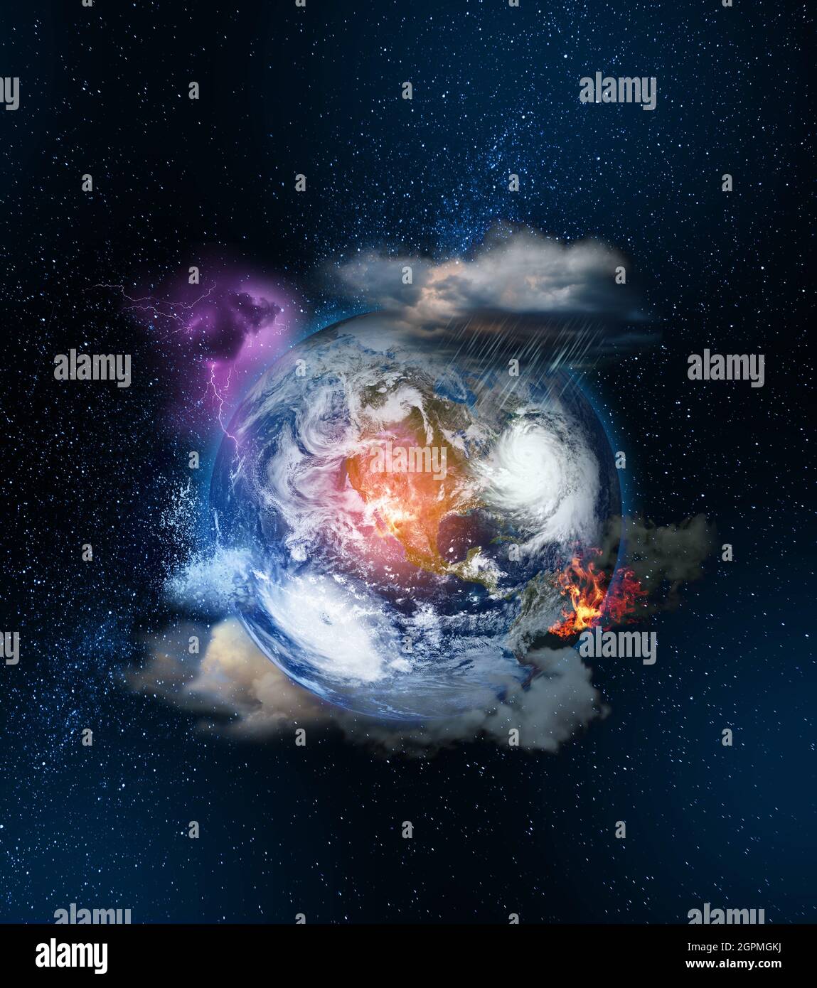 Les menaces du changement climatique sur la planète Terre, les dangers du concept de réchauffement climatique. Quelques éléments de l'image fournie par la NASA. Banque D'Images