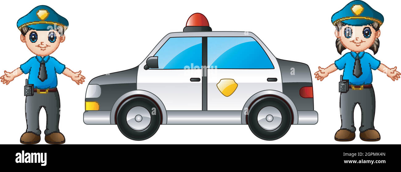 Deux policiers avec voiture de police Illustration de Vecteur