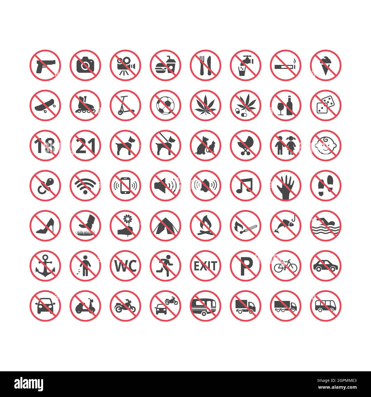 Ensemble de panneaux d'interdiction rouges Illustration de Vecteur