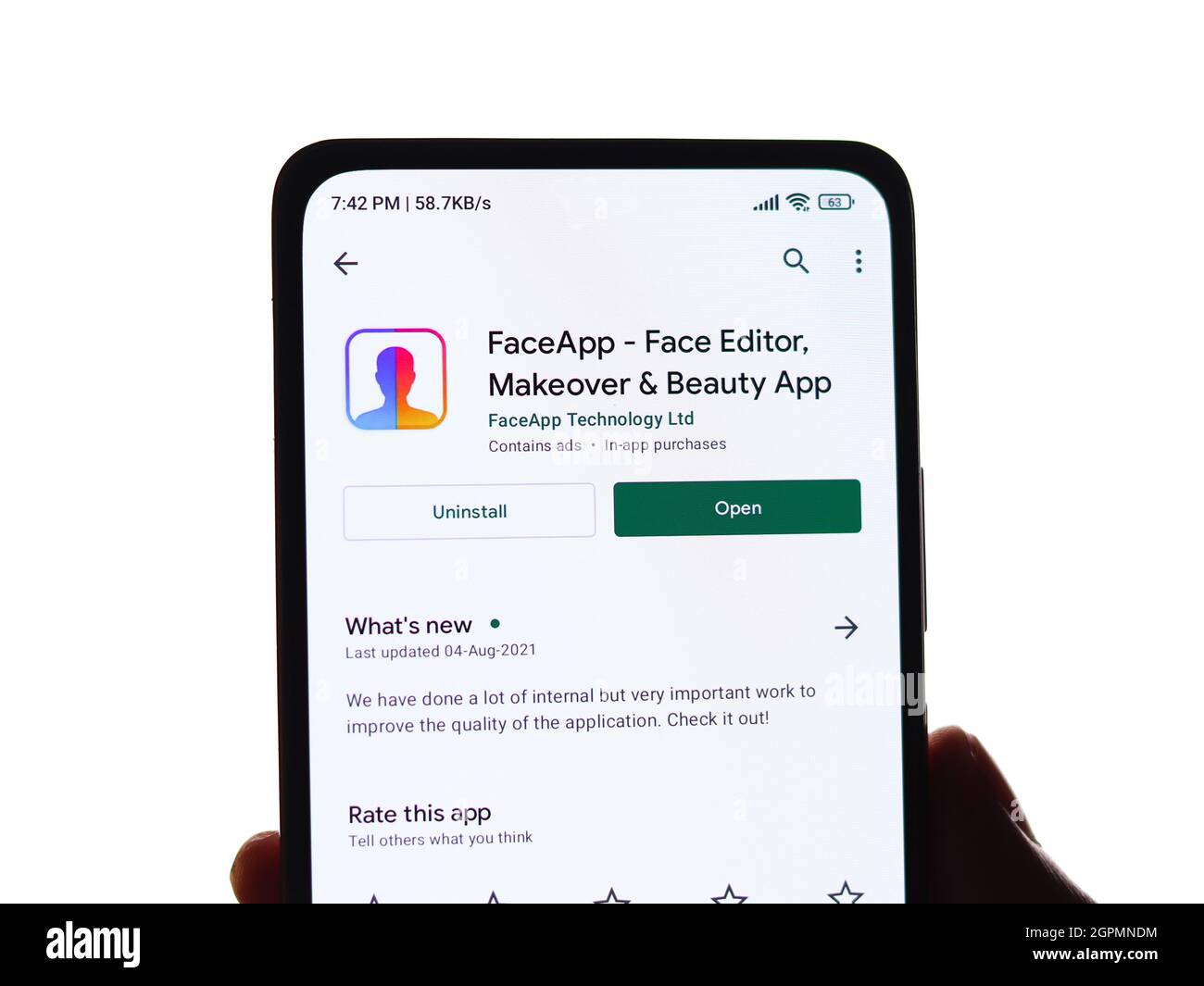 West Bangal, Inde - 28 septembre 2021 : logo de Faceapp sur l'image de stock de l'écran du téléphone. Banque D'Images