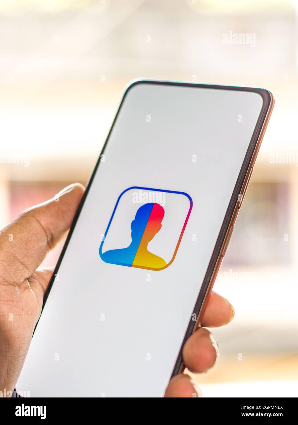 West Bangal, Inde - 28 septembre 2021 : logo de Faceapp sur l'image de stock de l'écran du téléphone. Banque D'Images