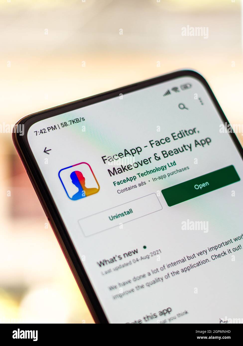 West Bangal, Inde - 28 septembre 2021 : logo de Faceapp sur l'image de stock de l'écran du téléphone. Banque D'Images