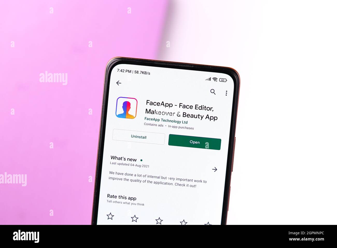 West Bangal, Inde - 28 septembre 2021 : logo de Faceapp sur l'image de stock de l'écran du téléphone. Banque D'Images