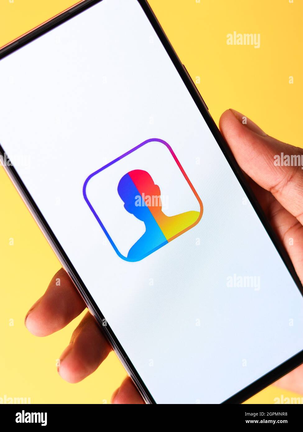 West Bangal, Inde - 28 septembre 2021 : logo de Faceapp sur l'image de stock de l'écran du téléphone. Banque D'Images