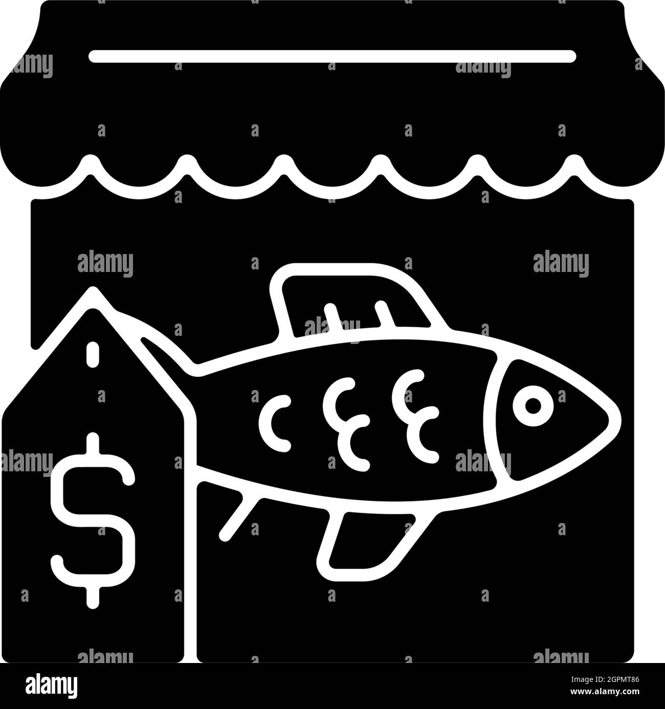 Icône de glyphe noir du marché aux poissons Illustration de Vecteur