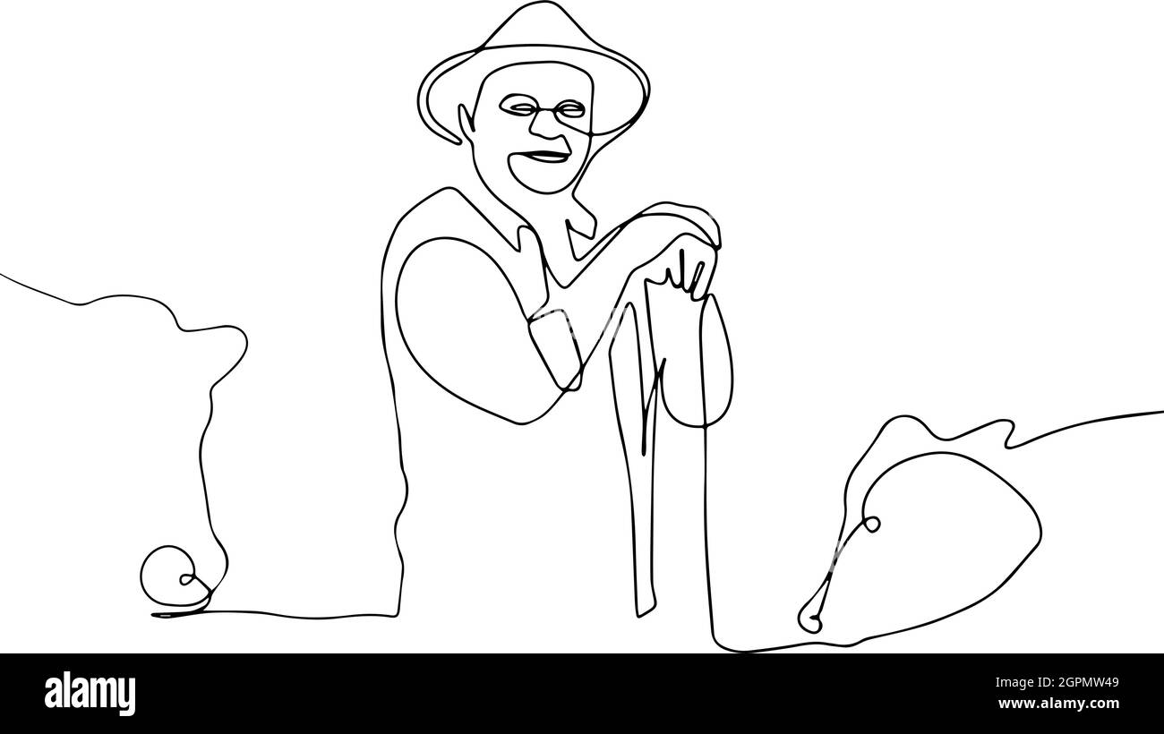 un fermier mature qui se pose dans un abri de vache Illustration de Vecteur