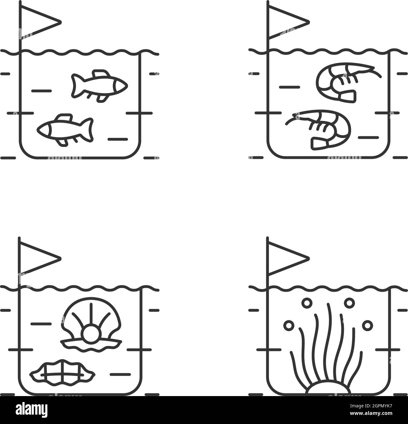 Jeu d'icônes linéaires pour l'agriculture maritime commerciale Illustration de Vecteur