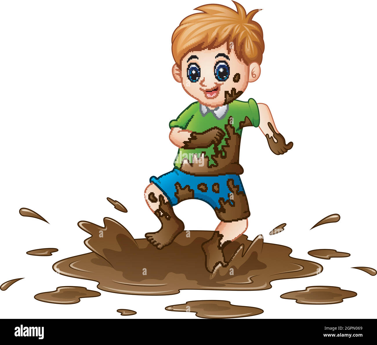 Illustration vectorielle d'un petit garçon jouant dans la boue Illustration de Vecteur