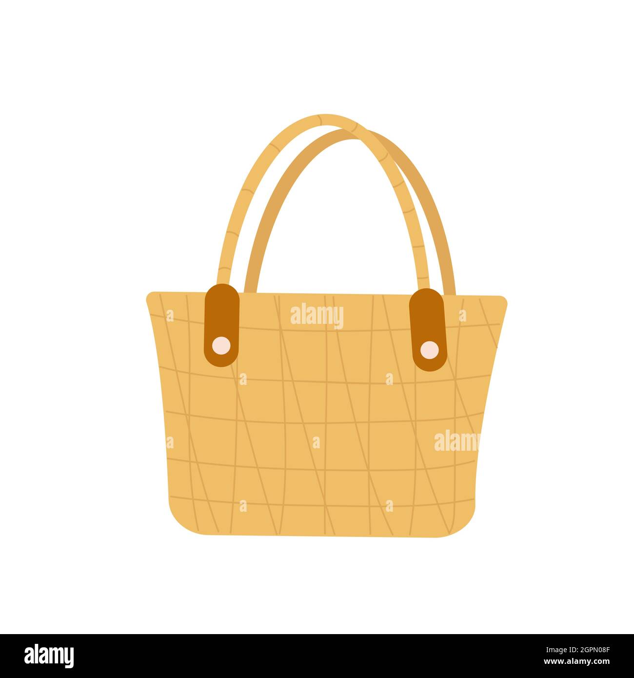 Sac de paille de plage, accessoire de beauté d'été illustration vectorielle. Sac de femme à la mode de dessin animé pour femme de mode, pique-nique ou marche à la plage isolé sur blanc Illustration de Vecteur