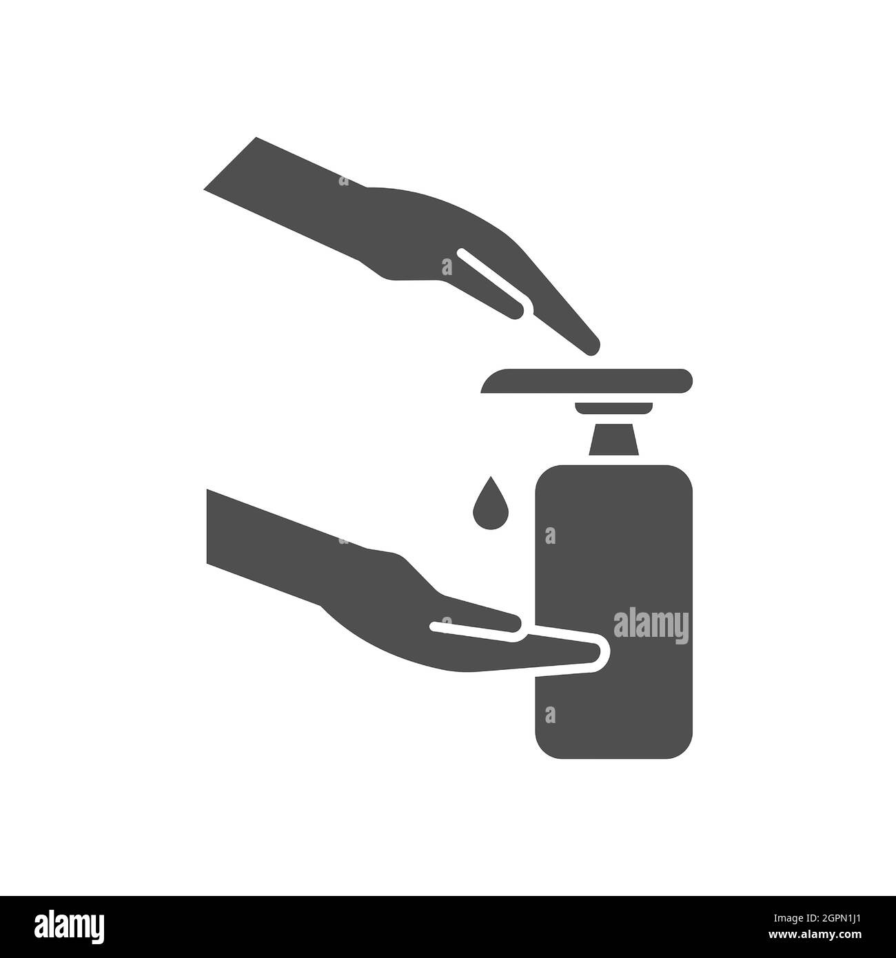 Lavage de la main avec l'icône de la ligne de savon liquide aseptisant. Illustration de Vecteur