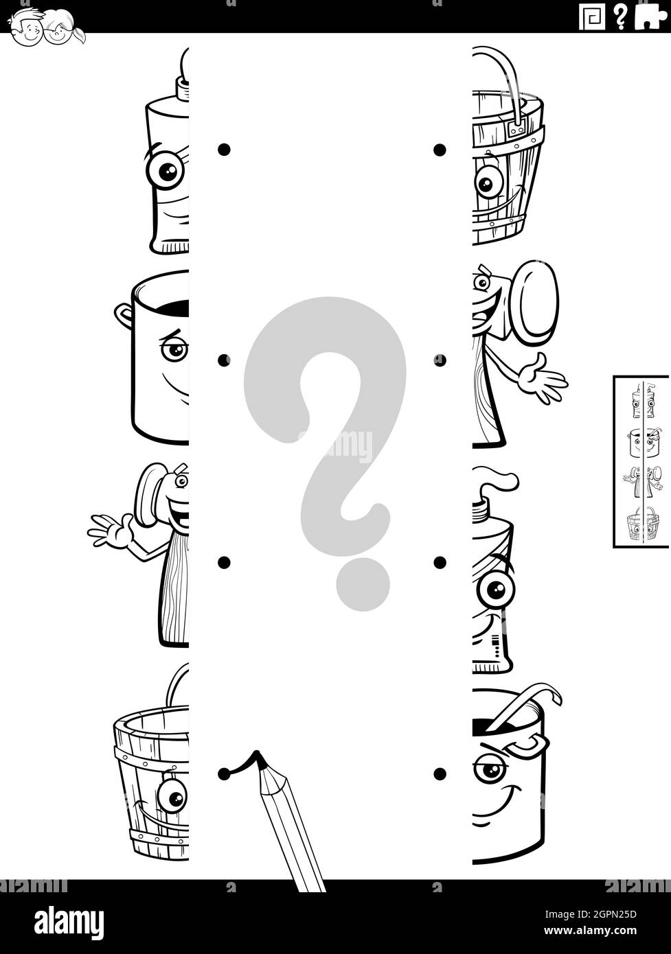 faire correspondre les moitiés de la page de livre de coloriage des images de dessin animé Illustration de Vecteur