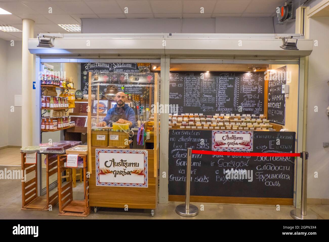 spice shop, Centraltirgus, marché central, Riga, Lettonie Banque D'Images