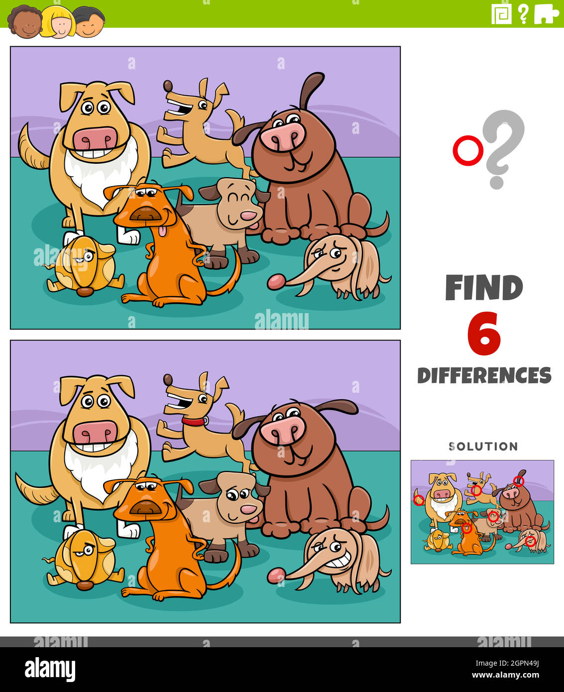différences jeu éducatif avec dessin animé chiens drôles Illustration de Vecteur