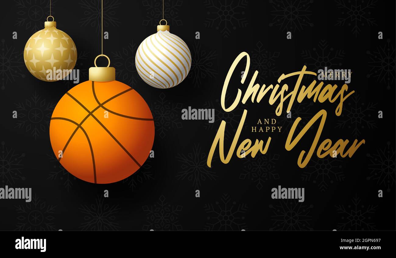 Basket-ball Joyeux Noël et Joyeux nouvel an de luxe carte de vœux sportive.  Ballon de basket-ball comme boule de Noël sur fond. Illustration  vectorielle Image Vectorielle Stock - Alamy