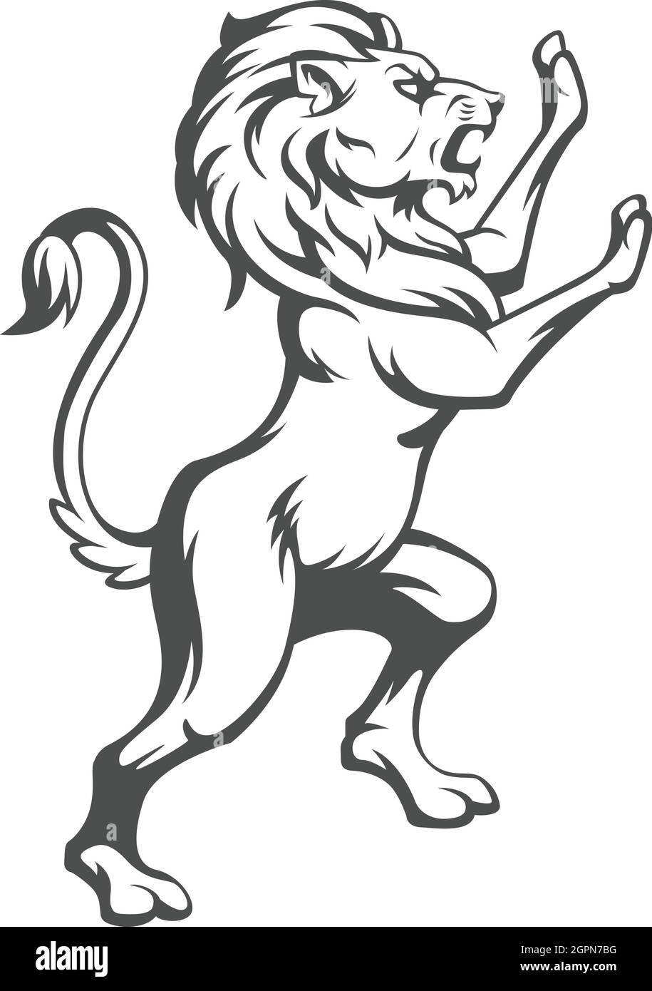Dessin vectoriel de l'écusson héraldique du lion debout silhouette Illustration de Vecteur