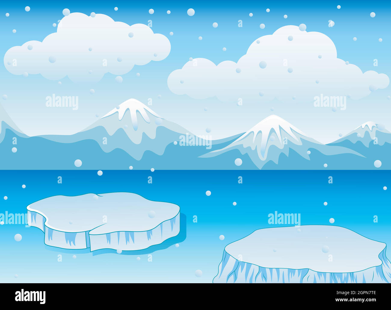 Paysage d'hiver avec des montagnes enneigées et de la banquise Illustration de Vecteur