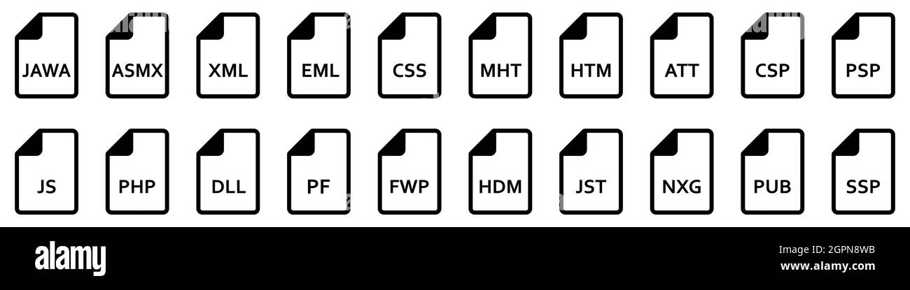 Icône formats de fichier. Divers de différents fichiers Web. Icônes de type de fichier. Illustration vectorielle. Illustration de Vecteur