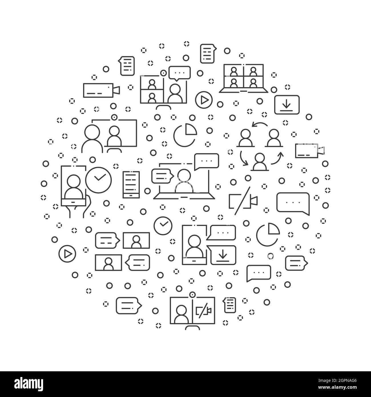 Concept de cercle de réunion en ligne composé d'icônes de ligne mince Illustration de Vecteur