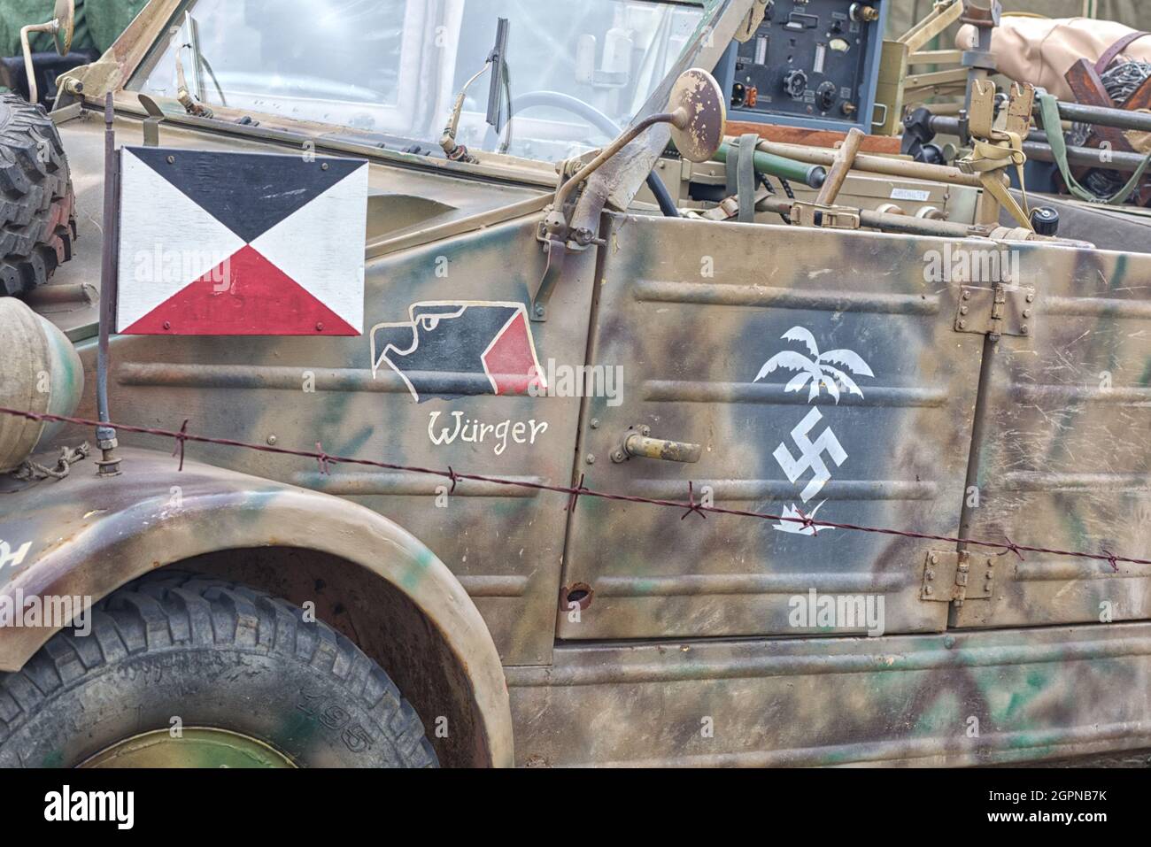 German deuxième Guerre mondiale Luftwaffe DAK' Palm Tree Swastika sur une jeep, Deutches Afrika korps Banque D'Images