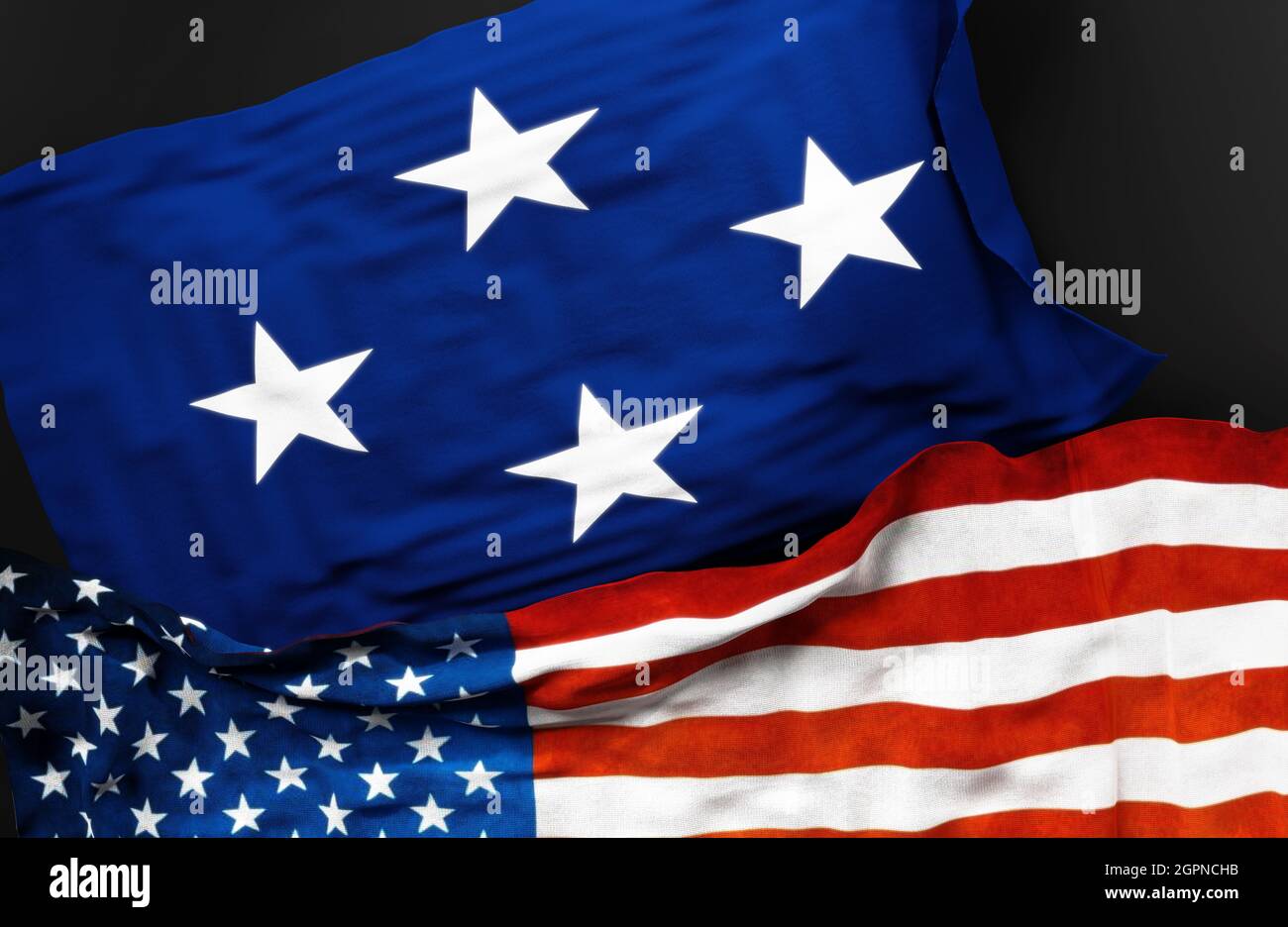 Drapeau d'un amiral de la marine des États-Unis avec un drapeau des États-Unis d'Amérique comme symbole d'unité entre eux, illustration 3d Banque D'Images