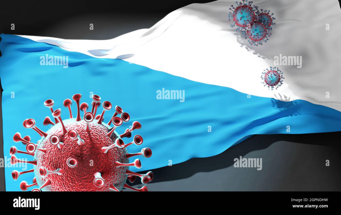 Covid dans le canton de Zurich - le coronavirus attaque un drapeau de ville du canton de Zurich comme symbole d'un combat et d'une lutte contre la pandémie de virus dans ce domaine Banque D'Images