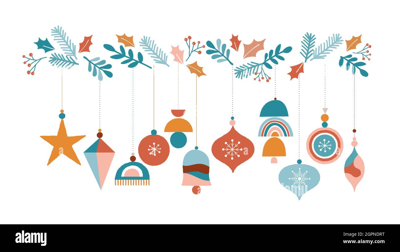 Collection Bohemian, Joyeux Noël. Motif et illustration de Noël tendance Vector. Arcs-en-ciel, décorations et éléments d'hiver nordiques Illustration de Vecteur
