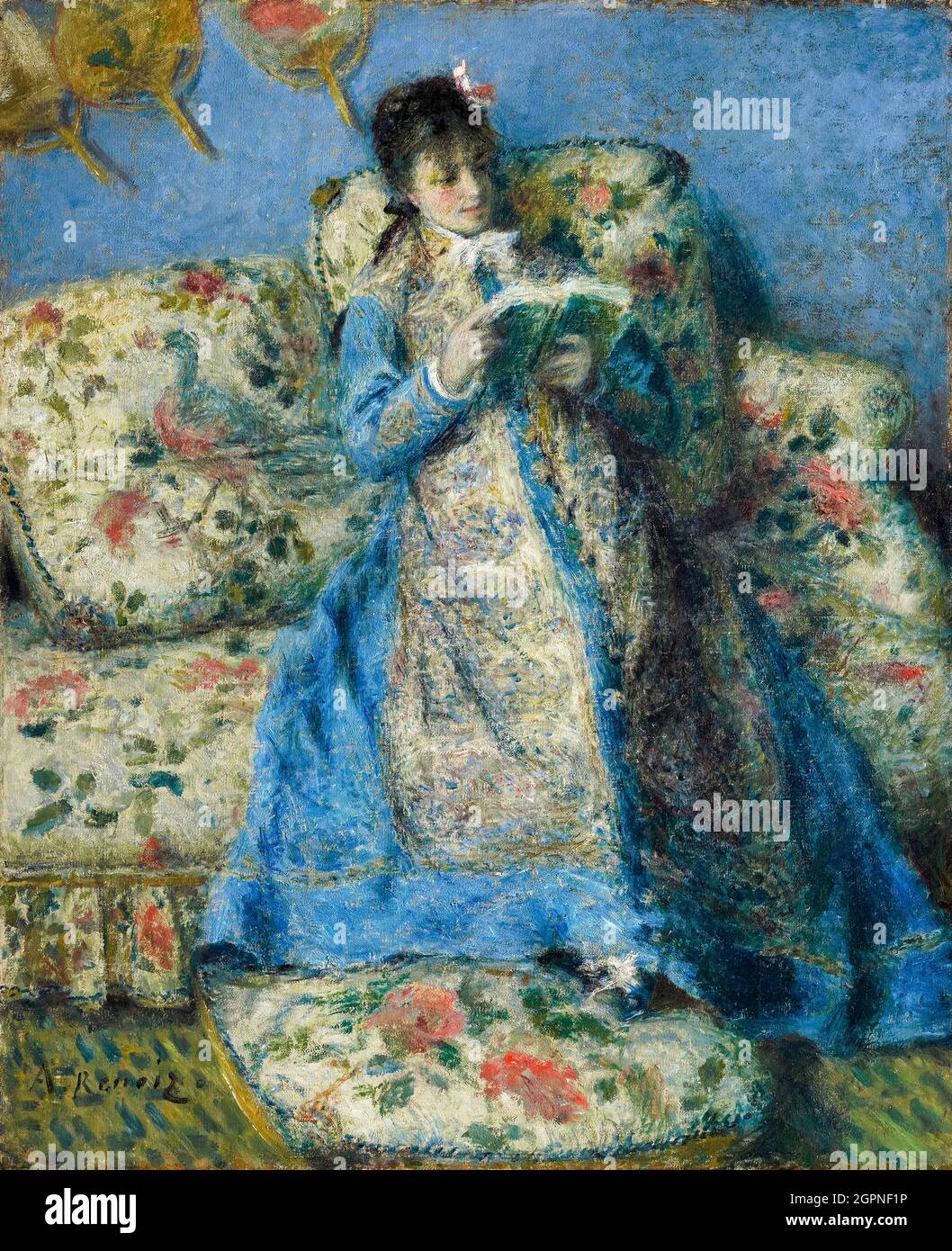 Portrait de Madame Monet (Madame Claude Monet, lecture), peinture de Pierre Auguste Renoir, vers 1874 Banque D'Images