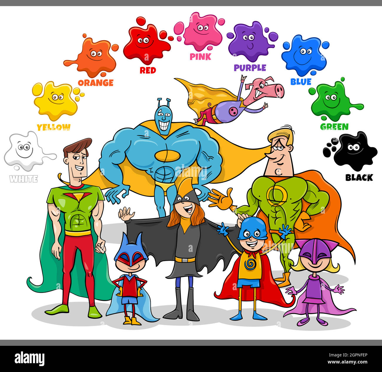 couleurs de base pour les enfants avec le groupe superhéros Illustration de Vecteur