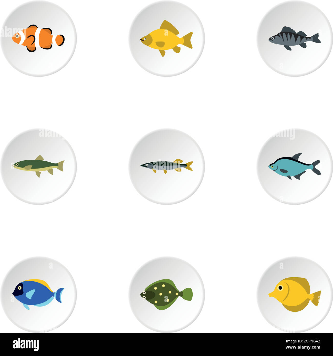 Les poissons de rivière icons set, style plat Illustration de Vecteur