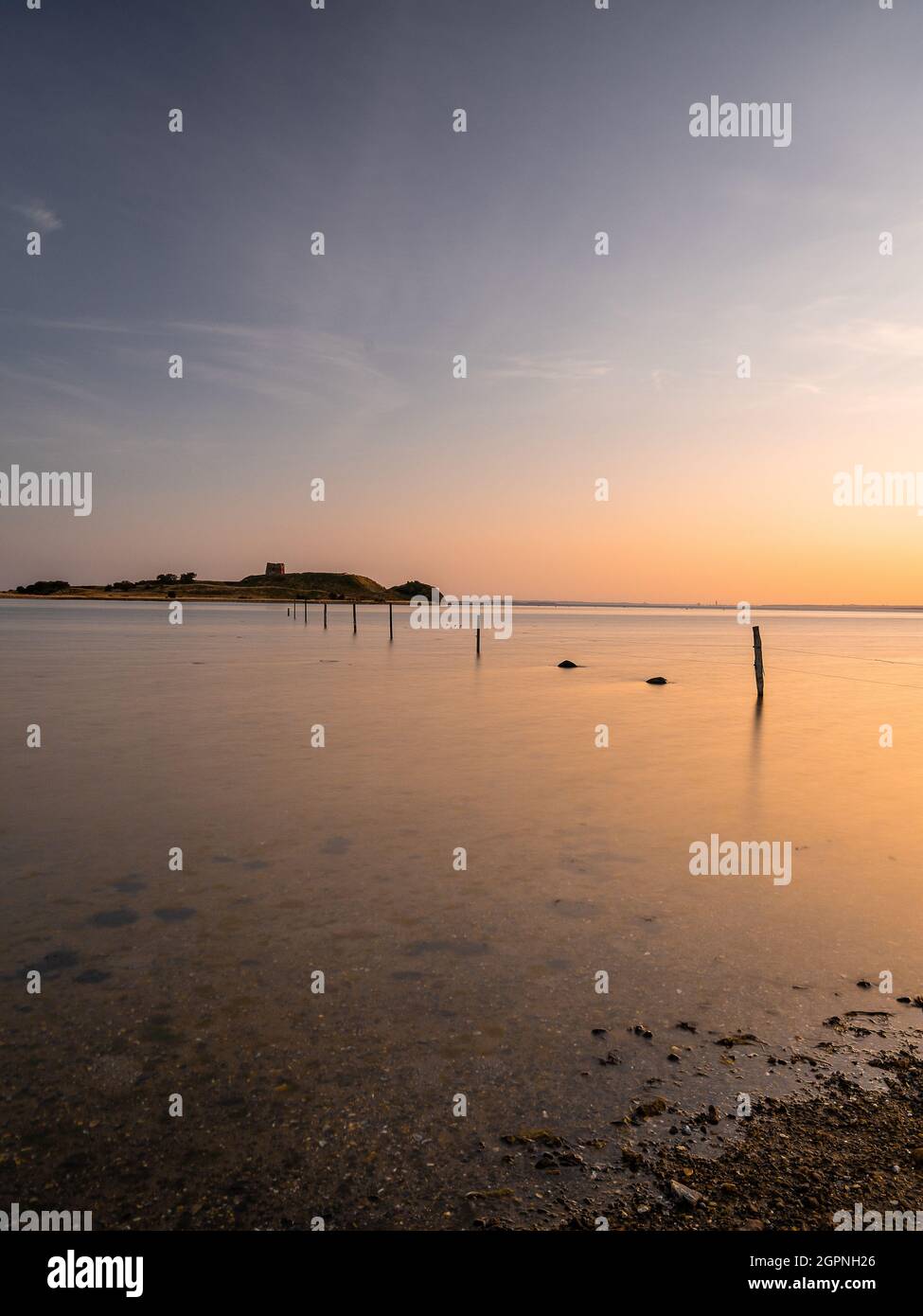 Coucher de soleil au château de Kalo au Danemark, ancienne ruine. Banque D'Images