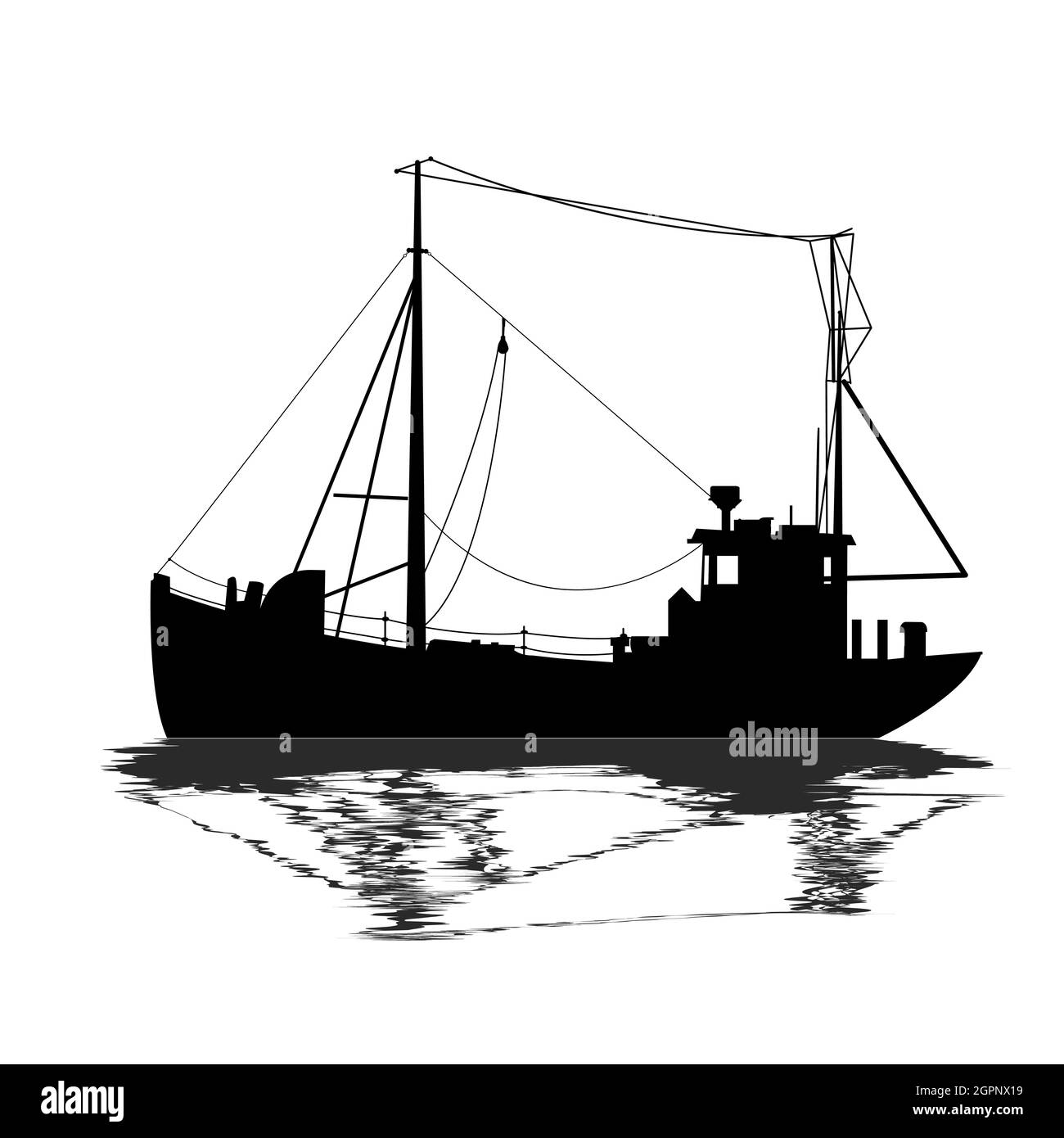 Silhouette de bateau de pêche Illustration de Vecteur