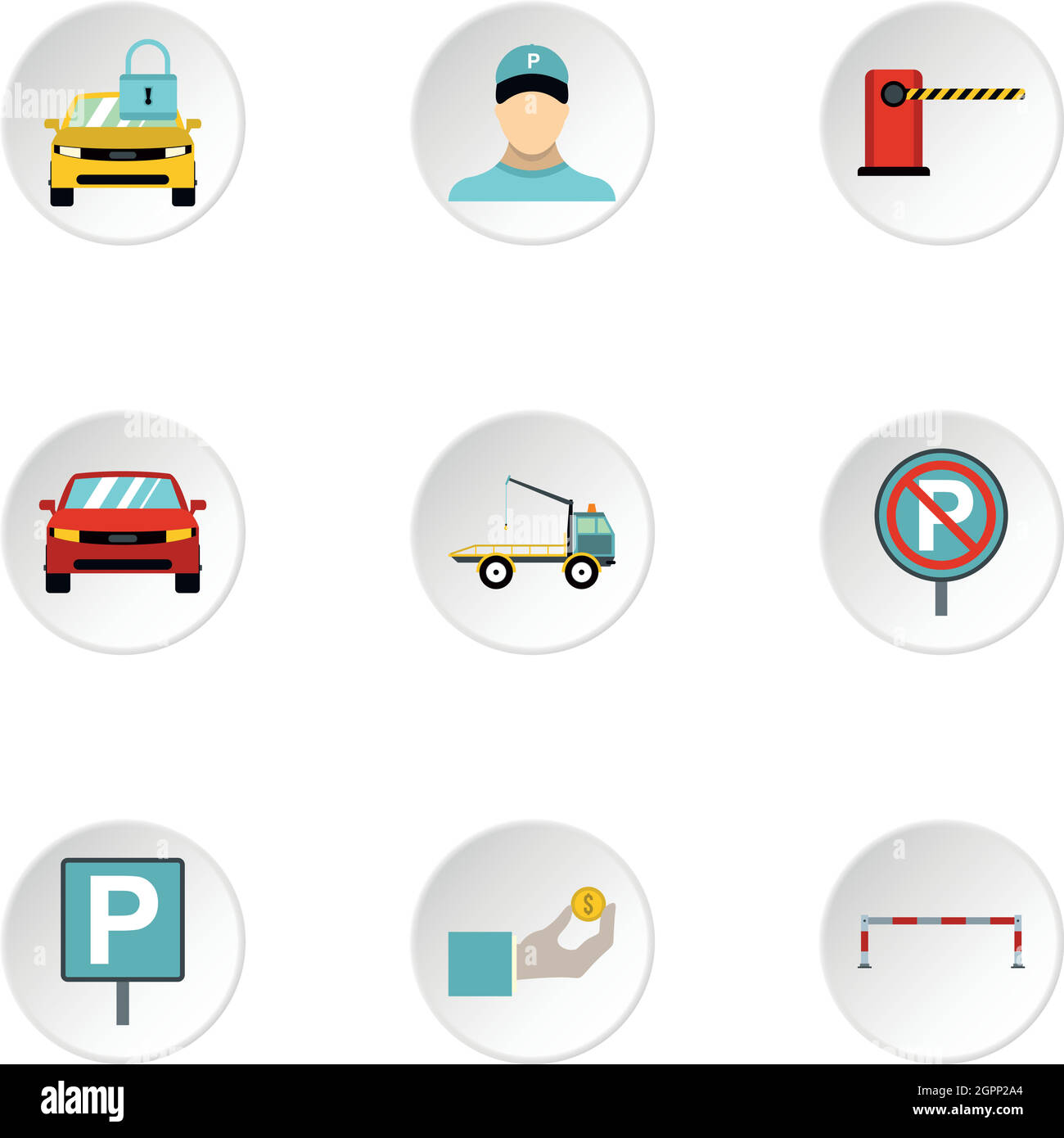 Parking gratuit icons set, style plat Illustration de Vecteur