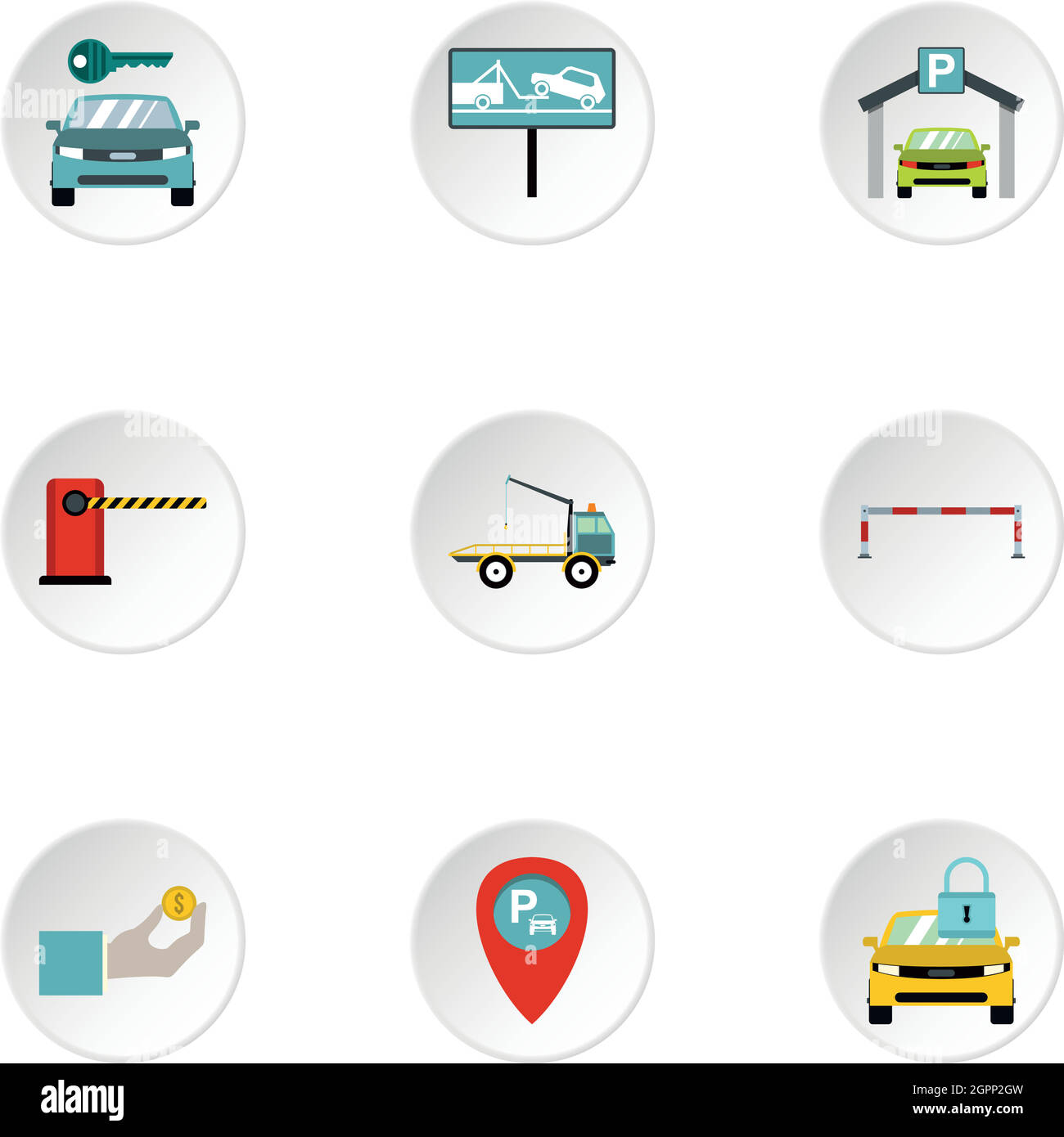 Service de voiturier icons set, style plat Illustration de Vecteur