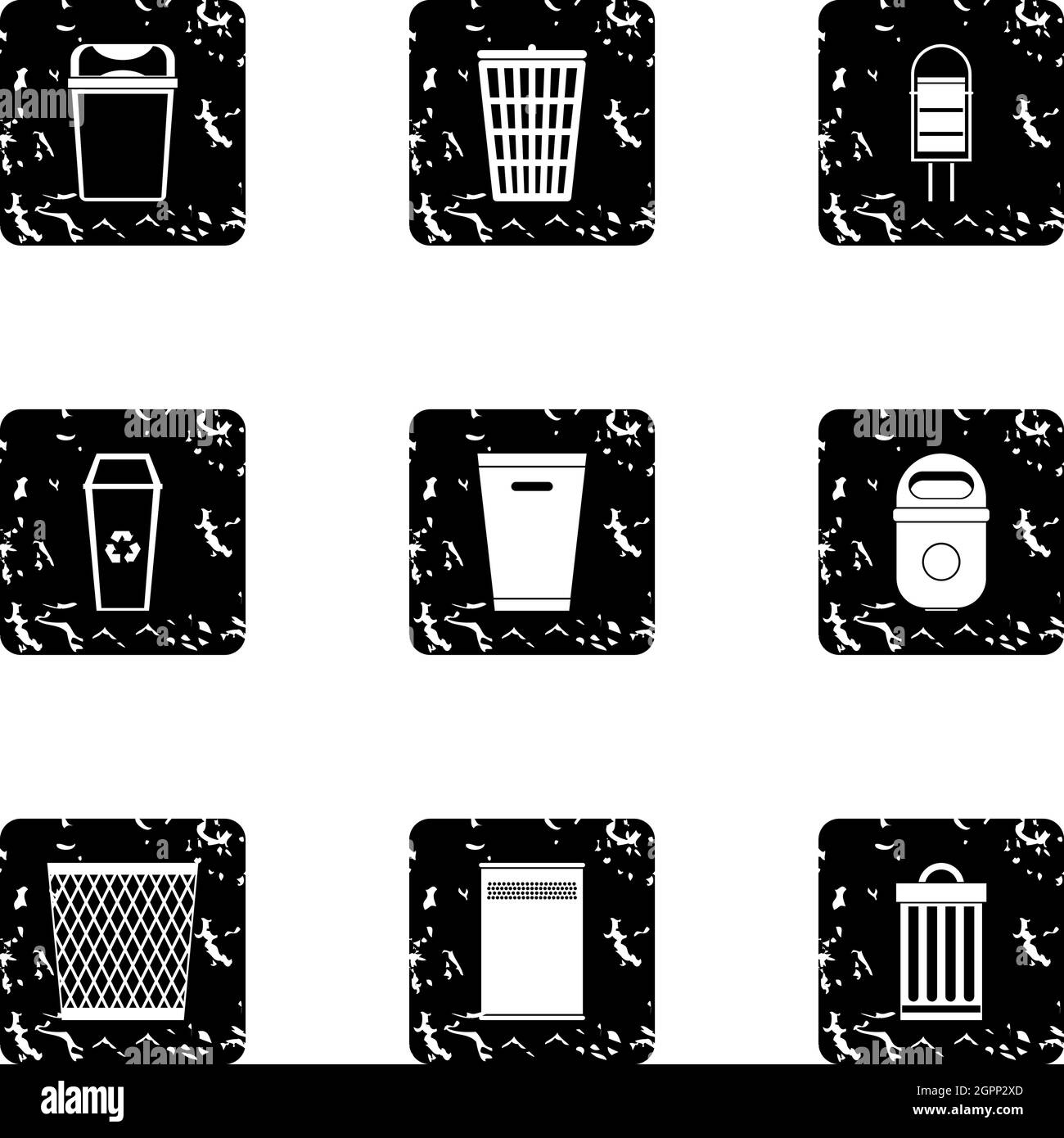 Icônes de corbeille définies, style de grunge Illustration de Vecteur