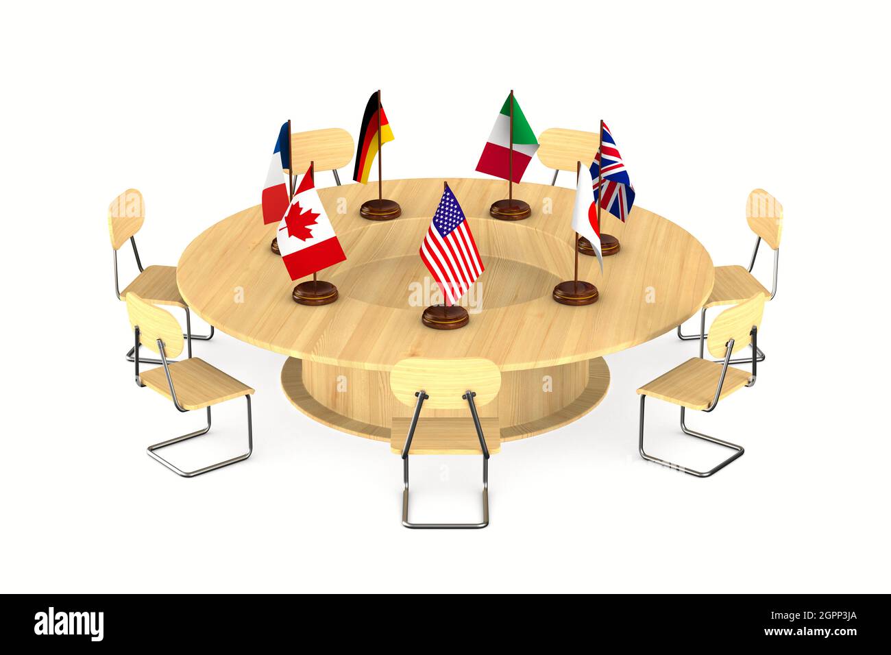 Sommet des pays du G7 sur fond blanc. Illustration 3D isolée Banque D'Images