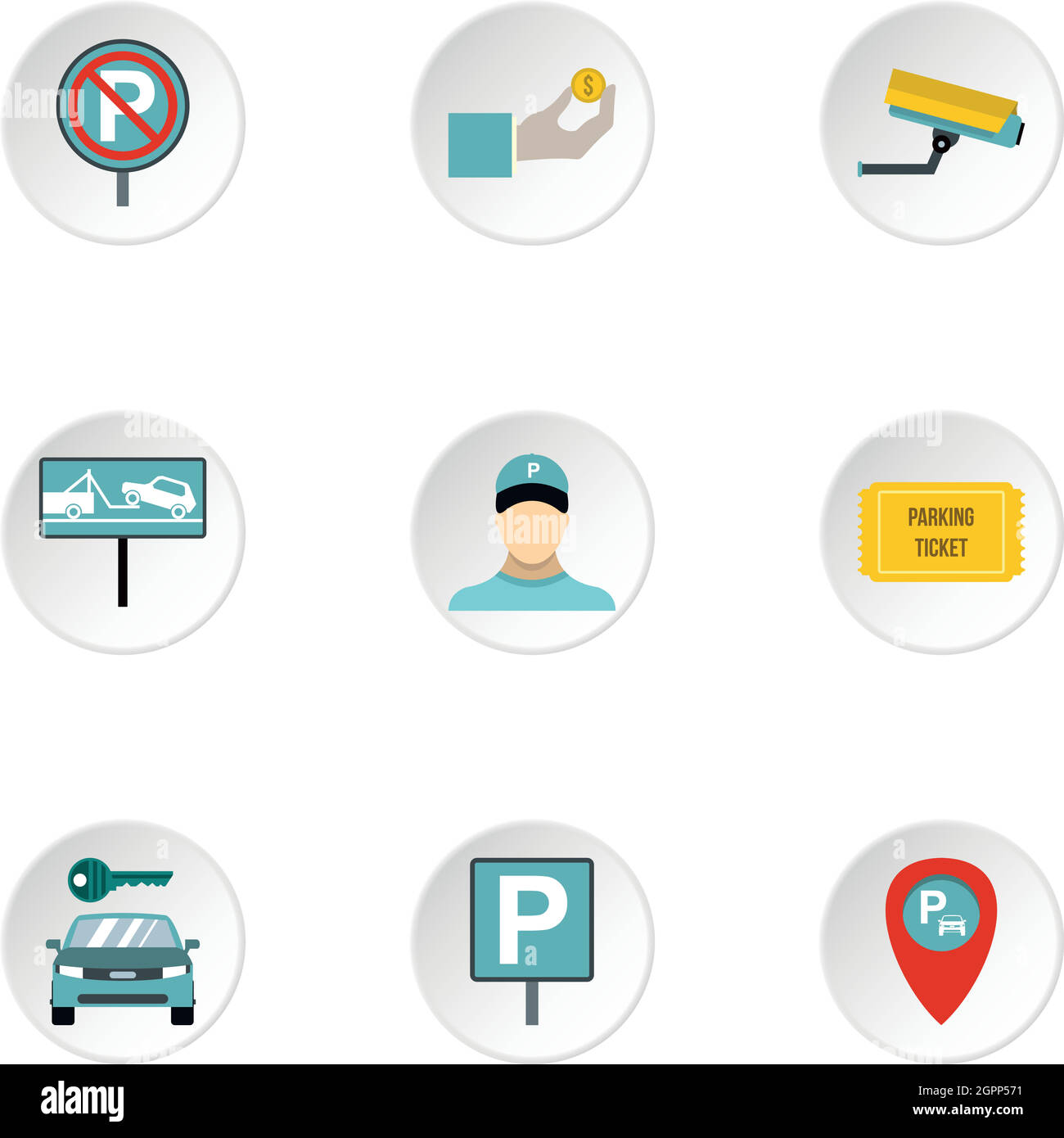 Station parking icons set, style plat Illustration de Vecteur