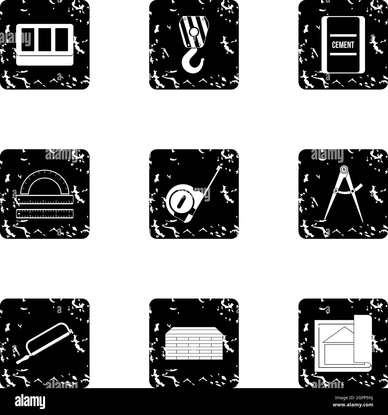 Jeu d'icônes de construction, style grunge Illustration de Vecteur
