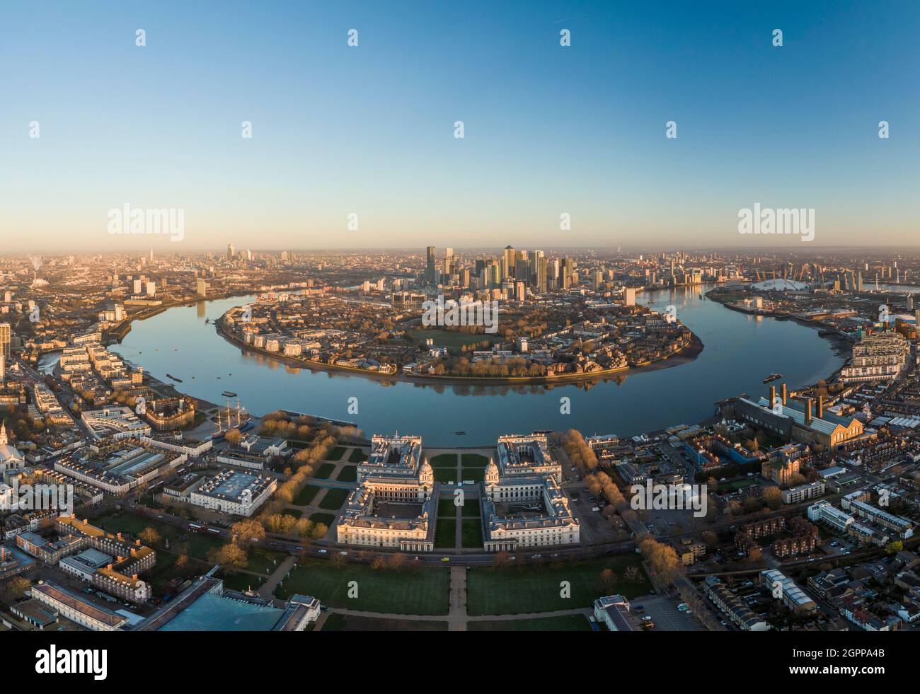 Royaume-Uni, Londres, vue aérienne de Greenwich à l'aube Banque D'Images