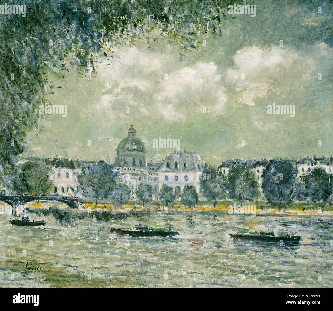 Paysage le long de la Seine avec l'Institut de France et le Pont des Arts, c. 1875. Banque D'Images