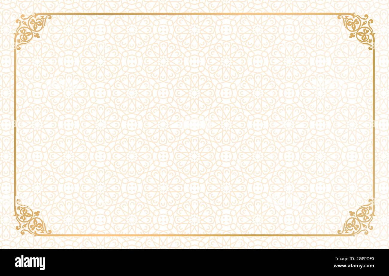 Décoration à motif géométrique de cadre doré avec arrière-plan isolé pour cartes de voeux, bannière, affiche et invitation mariage ethnique asiatique, certificat. Illustration de Vecteur