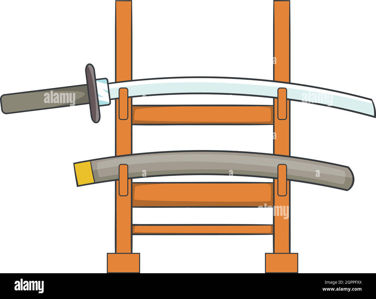 Katana sur un support en bois, l'icône de style cartoon Illustration de Vecteur