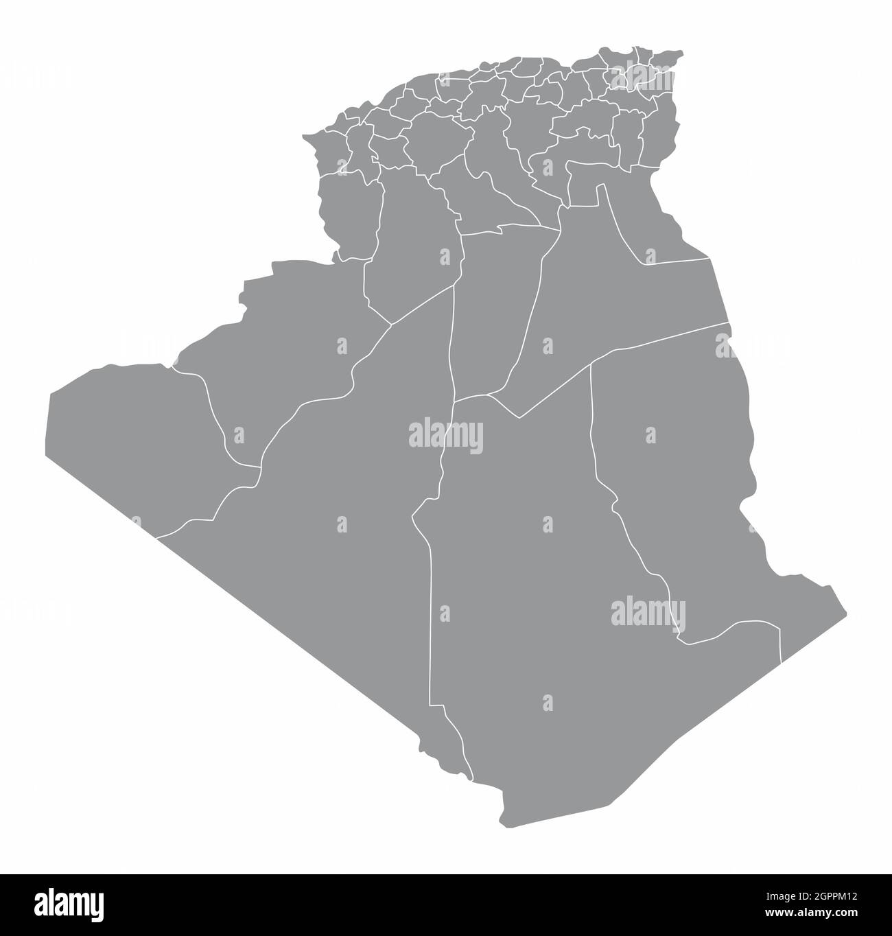 Carte administrative de l'Algérie isolée sur fond blanc Illustration de Vecteur