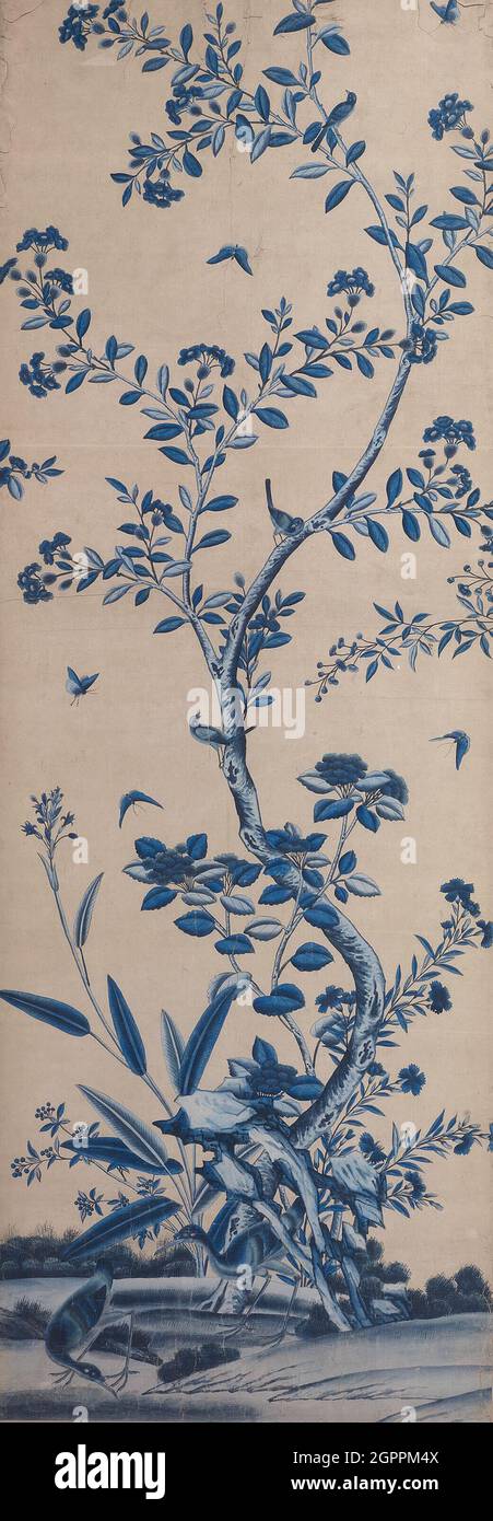 Panneau de papier peint avec oiseaux et arbres à fleurs, Chine, fin du XVIIIe/début du XIXe siècle. Banque D'Images