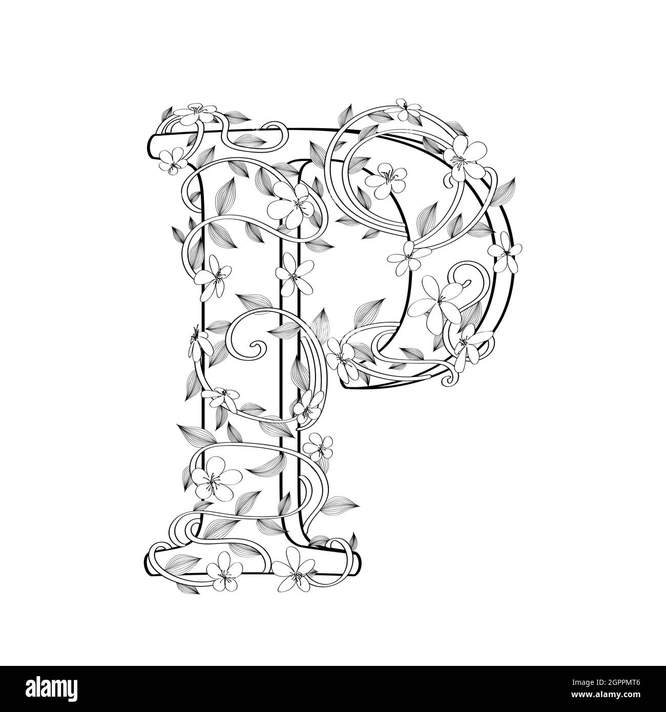 Croquis floral lettre P. Illustration de Vecteur