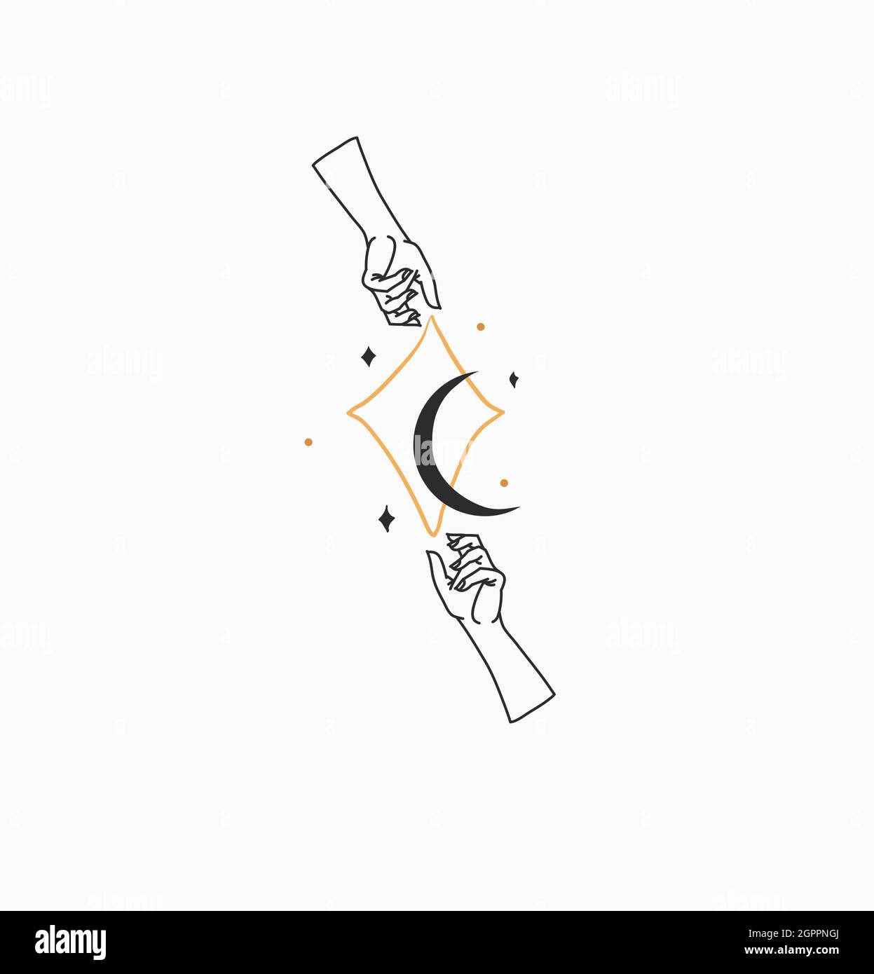 Dessin à la main vecteur résumé stock plat graphique illustration avec logo de marque, art céleste céleste bohème magie de la silhouette croissant de lune en ligne humaine Illustration de Vecteur