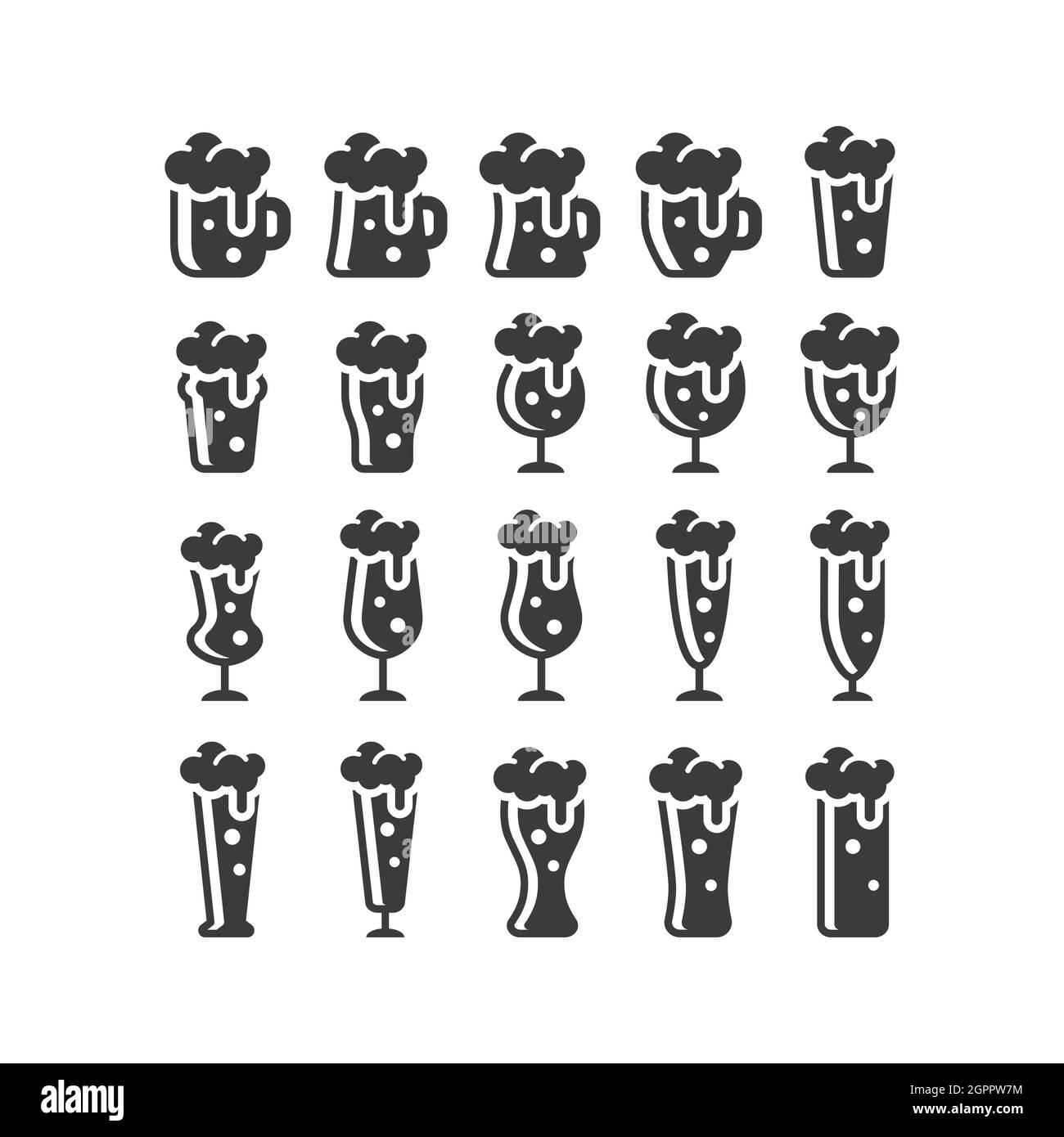 Ensemble d'icônes vectorielles types de verres à bière Illustration de Vecteur