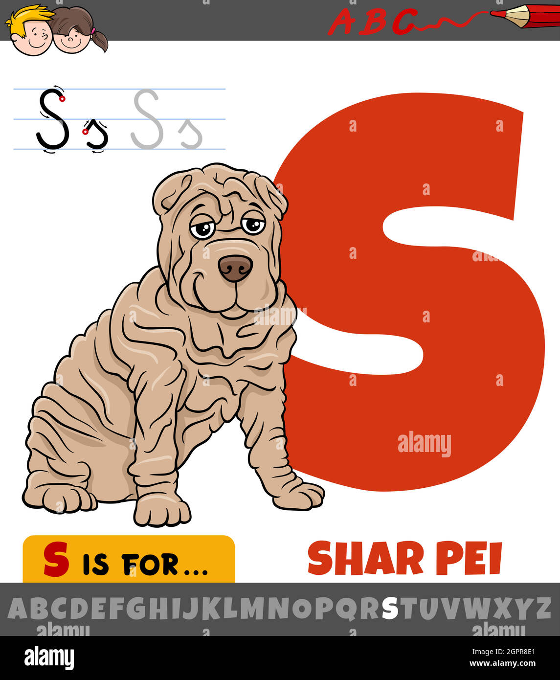 Feuille de travail lettre S avec chien de race Shar Pei Illustration de Vecteur