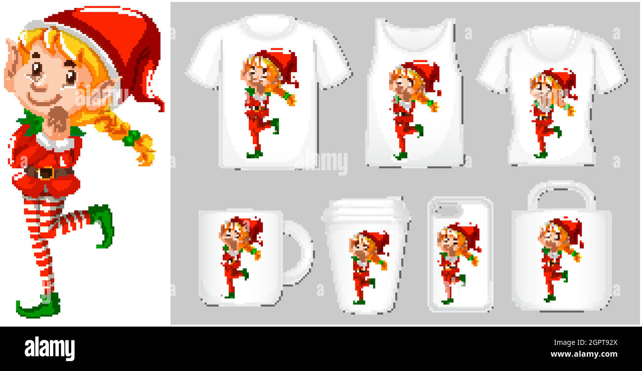 Thème de Noël avec elf sur les modèles de produits Illustration de Vecteur