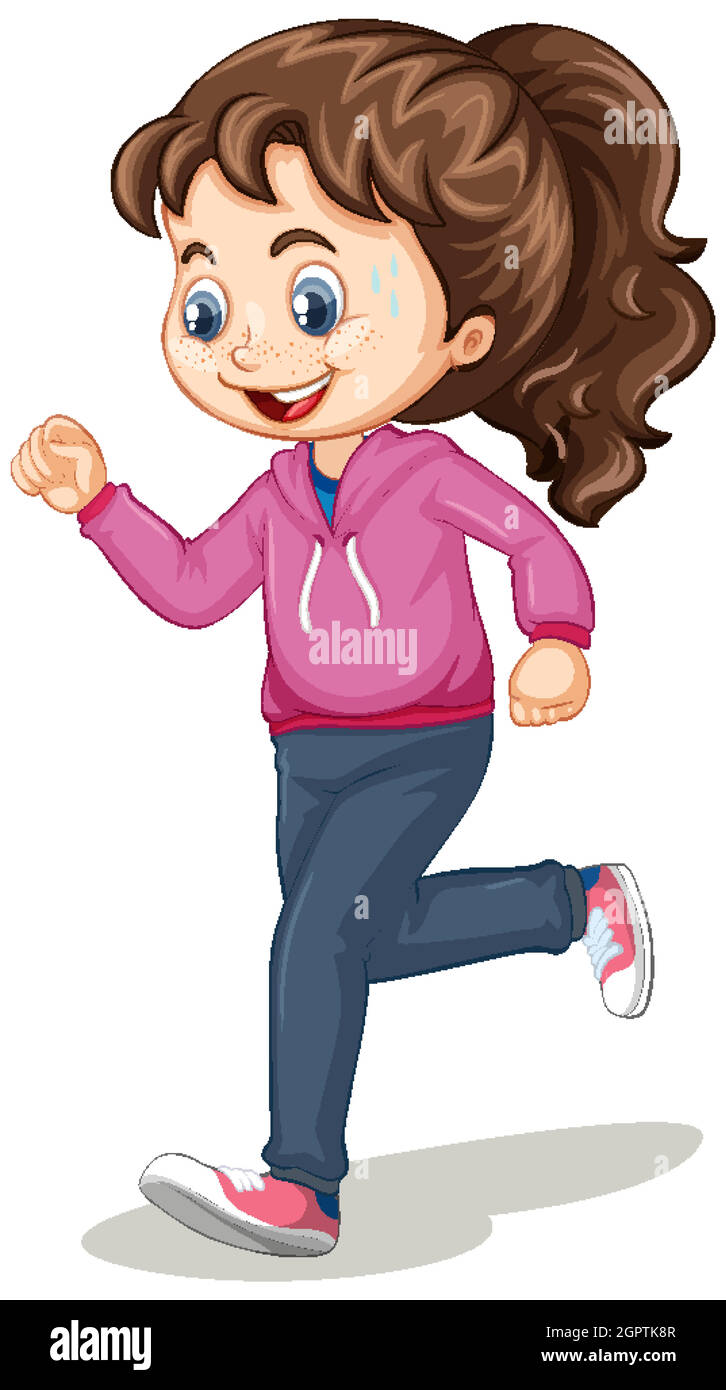 Adorable fille faisant courir exercice dessin animé personnage isolé Illustration de Vecteur